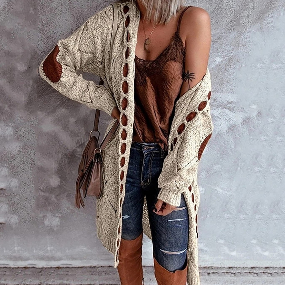 New Women's Cable Knit Cream Tan Cardigan Sweater Hooded Coat